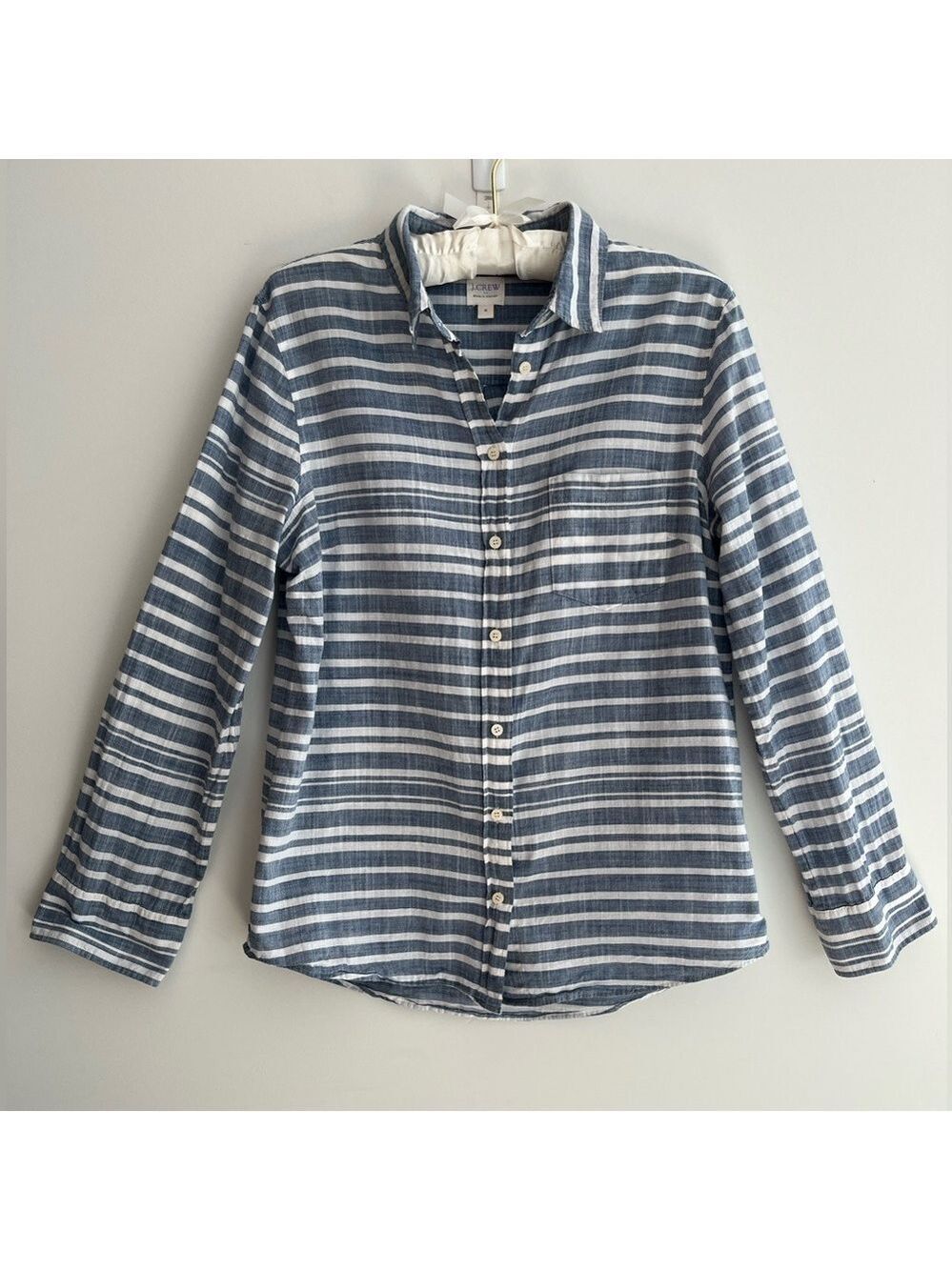 J. CREW Perfect Fit Horizontal Striped Long Sleeve Button Front Shirt Coastal